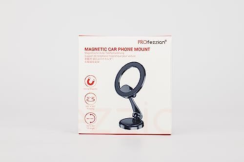 PROfezzion Magnetic Car Phone Mount for i Phone 15/14/13/12 Series – Advanced 2 x 180° Folding Arms & 360° Rotation, Enhanced Grip with Upgraded Super Magnets, Secure 3 M VHB Adhesive – Ultimate Hands-Free Solution for Safe Navigation and Enhanced Driving Experience