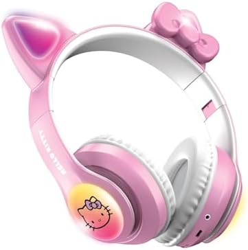 Hello Kitty Light-Up Wireless Bluetooth Headphones for Kids & Adults – Foldable, Adjustable Design with 8-Hour Playtime and Playful LED Earcups for a Fun Audio Experience in White