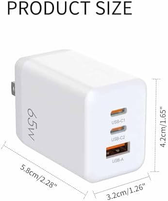 65 W Ga N USB C Charger – Ultra-Fast Compact Travel Adapter with 3 Ports for i Phone 16/15/14/13, i Pad Pro & More – Intelligent Power Delivery for Optimal Charging Speed – Foldable Design for Easy Portability and Storage