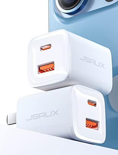 JSAUX 20 W Dual Port USB C Charger Block – Fast Charging Adapter for i Phone 16, Apple Watch, i Pad Pro, and Air Pods – Compact Foldable Travel Charger with Power Delivery & Quick Charge 3.0 Technology – Enhanced Compatibility for All Devices