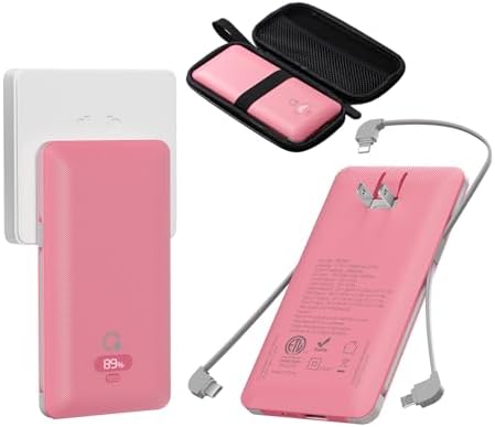 10000 m Ah Portable Power Bank with Integrated Cables and AC Charger – USB-C Fast Charge External Battery Pack for i Phone, Tablets, and All Smartphones – Travel-Ready, Multi-Device Charging Solution in Sleek Black