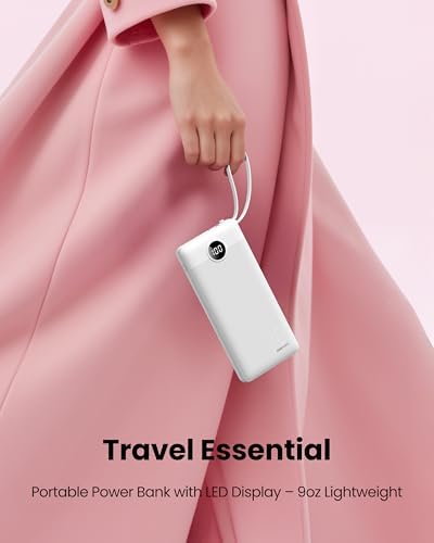 Sleek 10,000 m Ah Ultra-Slim Portable Power Bank – Essential Travel Charger with Integrated Cables, 5 Outputs & 2 Inputs, LED Battery Monitor – Universal Compatibility for i Phone & Android Devices – Chic Pink Design for Effortless On-the-Go Charging