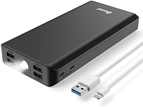BONAI 30000 m Ah Portable Power Bank – High-Capacity External Charger with Dual USB Outputs, Built-in Flashlight & 8-Pin Cables for Fast Charging on the Go – Ideal for i Phone, Android, and i Pad Users – Reliable Power Solution for Travel and Daily Use in Green