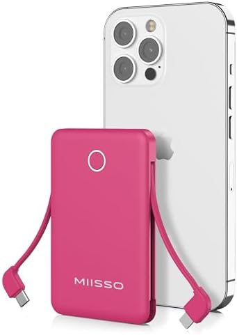Ultra Slim 6000 m Ah Power Bank with Built-In USB C Cords – Card-Sized Portable Charger for Effortless On-the-Go Charging, Triple Output for i Phone, Samsung, Google Devices – Stylish and Compact Battery Pack for Enhanced Efficiency and Versatility
