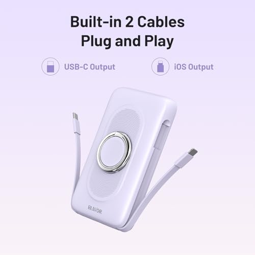 Magnetic Wireless Power Bank for Apple Devices – BLAVOR 10,000 m Ah Portable Charger with Built-in Cables and 20 W Fast Charging, Seamless Compatibility for i Phone 16/15/14/13/12 and Apple Watch, Integrated Stand for Hands-Free Use, Sleek White Design – Ultimate Convenience for On-the-Go Charging