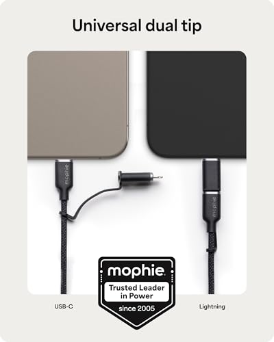 Mophie Charge Stream 3 ft USB-A to USB-C Cable – Advanced Braided Durability, Flexible Silicone for Tangle-Free Use, Rapid 15 W Charging, Travel Strap for Ultimate Portability – Versatile Compatibility for All USB-C Devices