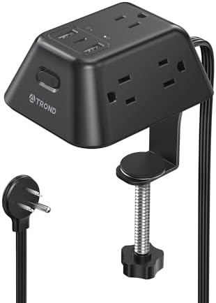 Ultimate Desk Clamp Power Strip: 5 AC Outlets & 3 USB Fast Charging Ports, Mountable Surge Protector for Home Office & Gaming, Fits 1.97″ Thick Table Edges, 6 FT Flexible Extension Cord, Enhance Productivity & Organize Your Workspace