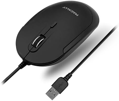 Sleek Silent Wired Computer Mouse for Mac & PC – Macally Ergonomic USB Optical Mouse with Adjustable DPI for Ultimate Precision – Compact, Lightweight Design Ideal for Office & Travel – Noise-Free Clicks for Distraction-Free Work Sessions