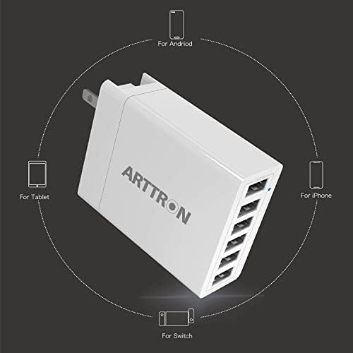 Arttron 40 W 6-Port Foldable USB Wall Charger – Ultimate Fast Charging Adapter for i Phones, i Pads, Tablets & Smartphones – Compact, Multi-Device Power Solution with Safety Features for Home and Office Efficiency