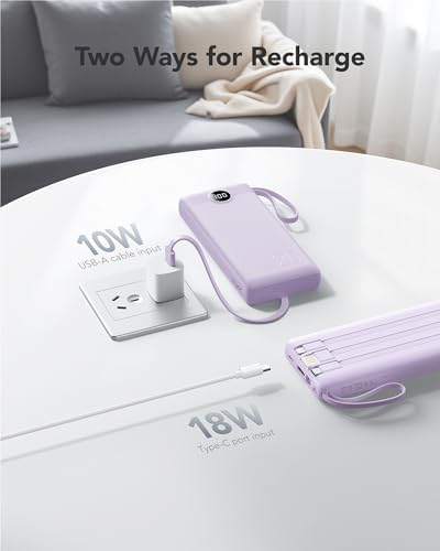 Ultimate 20000 m Ah VRURC Portable Charger with Built-in Cables – Fast Charging Power Bank for Travel, PD & QC 3.0 Compatible, 4 Output Ports & Dual Input, Ideal for i Phone, Samsung, Android Devices – Compact & Durable Battery Pack for On-the-Go Power