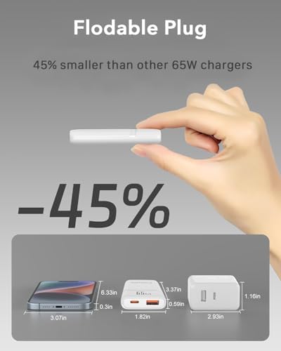 Ultra-Compact 65 W Dual-Port USB-C Fast Charging Wall Adapter – Ga N Technology for Optimal PD3.0 & PPS Performance – Ideal Travel Charger for Mac Book, i Phone 16/15/Pro, Galaxy S24/S23/Note 20, and Pixel Devices – Lightweight, Efficient, and Simultaneous Multi-Device Power Solution