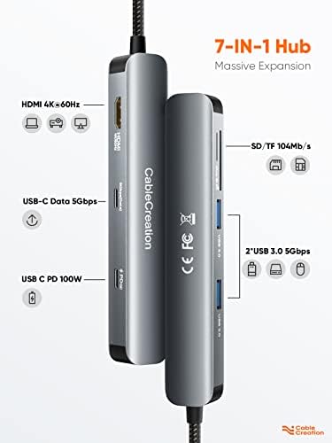 Sleek 5-in-1 USB C Hub Multiport Adapter – Aluminum 4 K HDMI, 1 Gbps Ethernet & 3 USB 3.0 Ports for Enhanced Connectivity on Mac Book Pro/Air, i Pad Pro & Surface Go – Ultimate Solution for Fast Data Transfer & Seamless Streaming