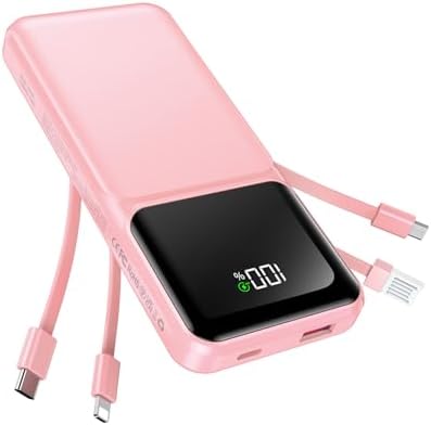 Ultimate 20,000 m Ah Portable Charger with Built-in Cable – Slim 22.5 W Fast Charging Power Bank for i Phone, Samsung, and Android Devices with LED Display, 5 Outputs & 3 Inputs – Essential Travel Companion for Uninterrupted Connectivity