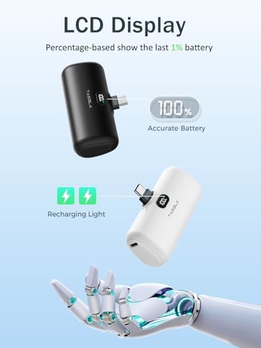 Compact Taegila 2-Pack Ultra-Light Portable Power Bank for i Phone 15/16 & Samsung Galaxy – 5000 m Ah Charger with Built-in Cable and LCD Display for Instant Power on-the-Go, Fast Recharging Technology, Versatile LED Light Modes for Emergencies and Selfies, Enhanced Safety Features with Heat Insulation, Ideal for Travel and Outdoor Adventures, Essential Companion for Reliable Power Supply