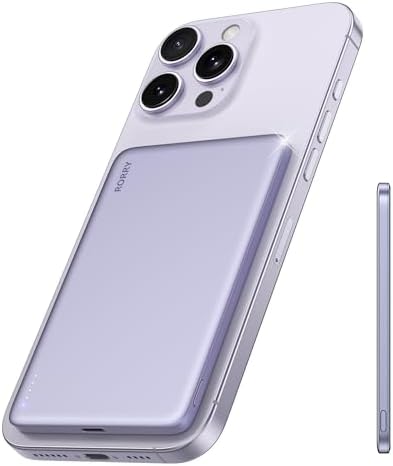 Ultra-Slim Mag Safe Portable Charger by RORRY – 5000 m Ah Magnetic Power Bank for i Phone & Samsung – 18 W Fast Charging Wireless Battery Pack in Elegant Pink – Effortless Portability with Durable Alloy Design