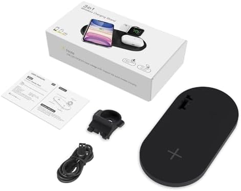 Seacosmo 3-in-1 Fast Wireless Charging Station for i Phone, Samsung, Air Pods, and Apple Watch – Sleek Black Design, Qi-Certified, Multi-Device Compatibility for Streamlined Charging Experience – Elevate Your Tech Setup with Enhanced Speed and Convenience
