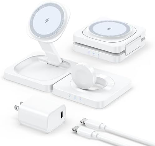 2025 ADADPU 3-in-1 Magnetic Wireless Charging Station – Foldable Mag-Safe Charger for i Phone 16/15/14/13/12 Pro Max, Apple Watch, and Air Pods – Ultimate Travel-Friendly Charging Pad with Enhanced Speed and Compatibility