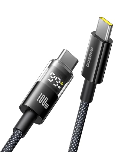 Baseus 100 W USB-C Fast Charging Cable with LED Indicator – 5 A Power Delivery for i Phone 16, Mac Book, i Pad Pro & Galaxy S24 – Durable Nylon Braided 6.6 ft Length for Effortless Charging and Enhanced Durability