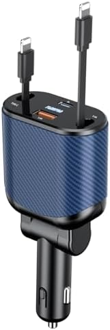 Experience Ultimate Power on the Road: PLDHPRO 80 W Retractable Car Charger – 4-in-1 Fast Charging Adapter with Dual Type-C Cables for i Phone 16, i Pad, and Samsung – Essential Vehicle Accessory for Efficient Charging and Easy Storage – Perfect Gift for Tech Enthusiasts and Travelers