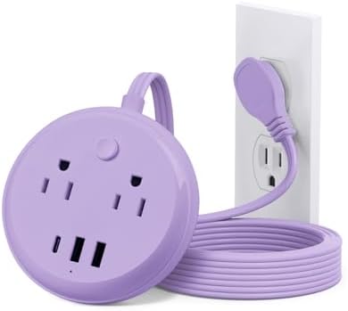 KOOSLA Compact Flat Plug Power Strip with USB C Ports – 2 AC Outlets & 3 Fast-Charging USB Ports for Ultimate Travel Convenience – 1250 W Capacity, 5 ft Cord – Ideal for Cruise Ships, Dorms, Homes, & Offices – Lightweight, Space-Saving Design for Multi-Device Charging