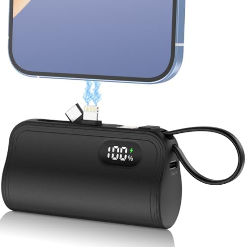 Ultra-Compact Mini Power Bank with Integrated Lightning & USB-C Connectors – Travel-Friendly Portable Charger for i Phone 16/15/14/13/12/11/XR and Android Devices – Fast Charging, Enhanced Compatibility, and Durable Design for On-the-Go Power Solutions