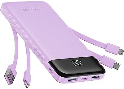 Sleek 10,000 m Ah Multi-Device Portable Charger with Built-In Cables – High-Speed 3 A Power Bank for i Phone, Samsung, Pixel, LG, Moto, i Pad – Ultimate Travel Essential with 6 Outputs for Effortless Charging on the Go