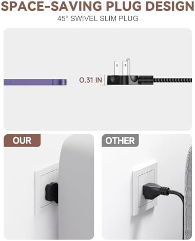 Stylish Brown Travel Power Strip with 5 Ft Cord – Compact Extension Solution Featuring 3 AC Outlets & 4 USB Ports (2 USB-C) for Rapid Charging – Ideal Desk Accessory for Tan Wood and Walnut Grain Décor – Maximize Functionality & Aesthetics in Any Space