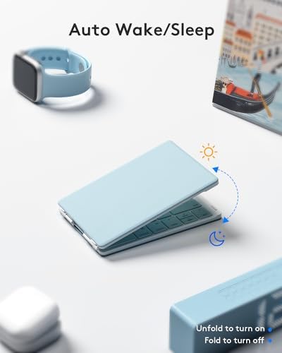 Samsers Portable Foldable Bluetooth Keyboard – Ultra Slim Wireless Keyboard with Stand for i OS, Android & Windows Devices – Rechargeable Multi-Device Travel Keyboard for Effortless Typing on the Go – Sleek Black Design