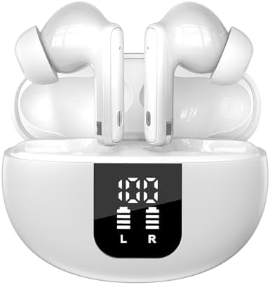 Revolutionize Your Listening Experience: Bluetooth 5.4 Wireless Earbuds with Advanced ANC & ENC Technology, Deep Bass Sound, 7-Hour Playtime, and Waterproof Design – Perfect for Music, Gaming, and Professional Use (White) – Cutting-Edge Noise Isolation and LCD Battery Indicator