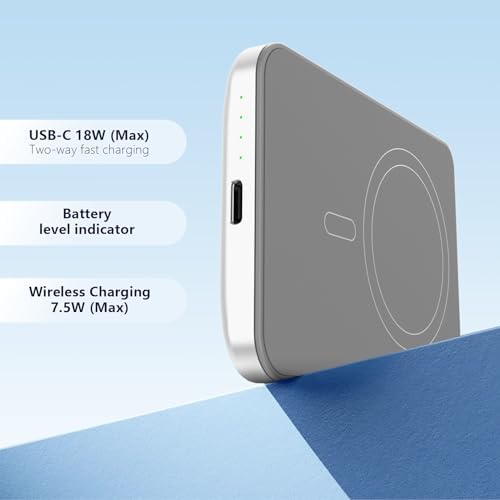 Magnetic Wireless Portable Power Bank – 5000 m Ah Dual USB-C Charger with 18 W Speed & Visually Impaired Friendly Beeper – Ultimate Compatibility for i Phone 15/14/13/12/Pro/Max – Stay Charged Anywhere, Anytime!