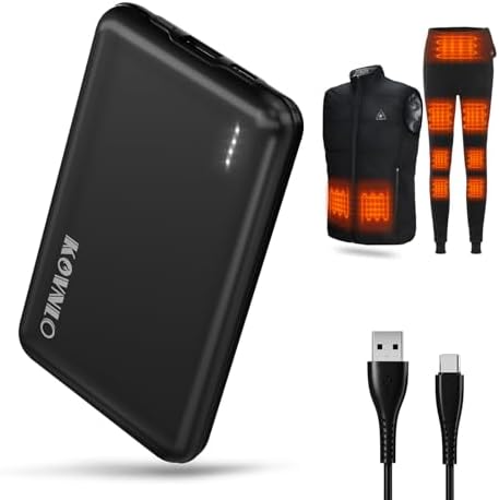 KOVNLO 10,000 m Ah Ultra-Thin Battery Pack for Heated Vests – High-Speed USB-C Power Bank for Heated Apparel, i Phone & Android Devices – Lightweight & Durable Portable Charger for All Your Cold Weather Needs