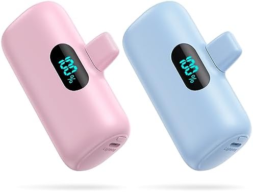 Dual Pack Mini Portable Power Banks for i Phone – 5000 m Ah PD Fast Charging Battery Pack, Ultra-Compact Design, Compatible with i Phone 14/13/12/11/XR/X/8 – Stylish and Reliable On-the-Go Charging Solution