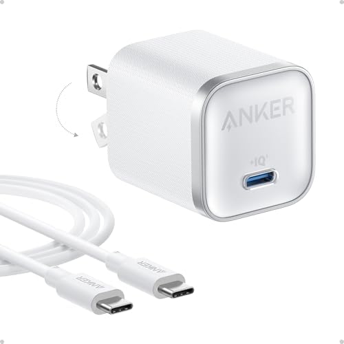 High-Speed Anker Nano 45 W USB-C Charger – Ultra-Compact, Foldable Design for Fast Charging on Samsung Galaxy S25 Ultra, i Phone 16, Mac Book, and More with 6 ft Cable – Optimal Portability and Versatile Device Compatibility