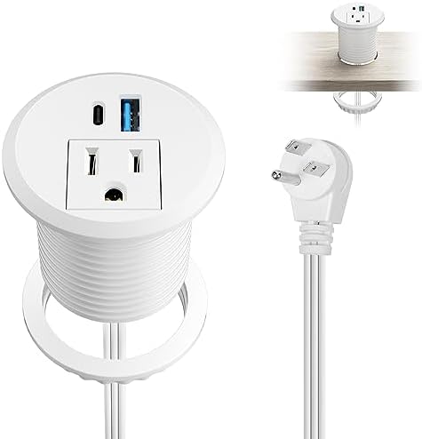 XBA 2-Inch Recessed Desktop Power Grommet with PD 20 W USB-C and 18 W USB-A Ports – Streamlined Hidden Power Outlet with 6 FT Extension Cord for Efficient Charging in Home Offices and Conference Rooms – Elevate Your Workspace Organization and Productivity