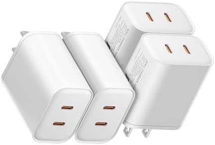High-Speed Ga N 36 W Dual USB-C Charger Block – 4-Pack Efficient Power Solution for i Phone 15/14/13, i Pad, Samsung Galaxy, Pixel, and i Watch – Portable Dual Port Fast Charging with Safety Features for Home and Travel Use