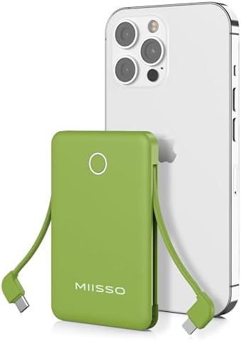 Ultra Slim 6000 m Ah Power Bank with Built-In USB C Cords – Card-Sized Portable Charger for Effortless On-the-Go Charging, Triple Output for i Phone, Samsung, Google Devices – Stylish and Compact Battery Pack for Enhanced Efficiency and Versatility