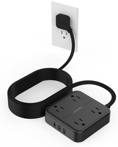 TESSAN 5 FT Flat Extension Cord Surge Protector – 4 Outlet Power Strip with 3 USB C Ports (1 USB C) for Fast Charging, 900 Joules Electronics Protection, Space-Saving Design for Home, Office, and Dorm Use, Enhanced Compatibility and Efficiency