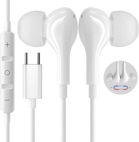 Samsung USB C Earbuds – High-Performance Wired Headphones with Magnetic Design, Noise Cancelling, and Microphone for S23 FE, S22, S21, S20, A53, A54 – Immerse in Superior Bass Stereo Sound and Effortless Volume Control