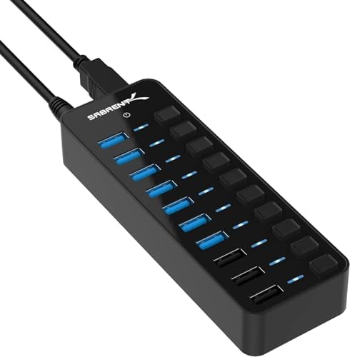 SABRENT 7-Port USB-C Hub: Maximize Efficiency with 3 USB-A & 4 USB-C Ports, 5 Gbps USB 3.2 Speed, 20 W PD Charging, Smart Power Control & LED Indicators – Ideal for Mac, PC, Steam Deck, ROG Ally – Stylish Aluminum Build for Durability & Performance