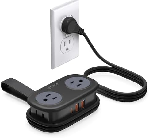 ORICO PD20 W Travel Power Strip – Ultra-Compact Power Hub with 4 AC Outlets & 3 Fast-Charging USB Ports (1 USB-C) – 4 FT Flat Plug for Seamless Business Travel & Cruise Essentials – Ultimate Device Compatibility & Portability in Sleek Black Design