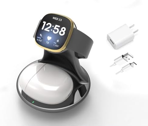 Ultimate Multi-Device Charging Dock for Fitbit Sense & Versa 3/4, Google Pixel Buds, and Galaxy Buds – Sleek Rapid Charge Station with Compact, Durable Design in Modern Gray for Efficient Power Management at Home or Office