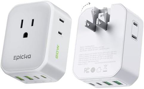 EPICKA 8-Outlet Hybrid Wall Charger with 4 USB Ports – 20 W USB-C Fast Charging Adapter for Travel and Home – Compact, Lightweight, and Foldable Multi-Plug Extender for Ultimate Portability and Device Compatibility