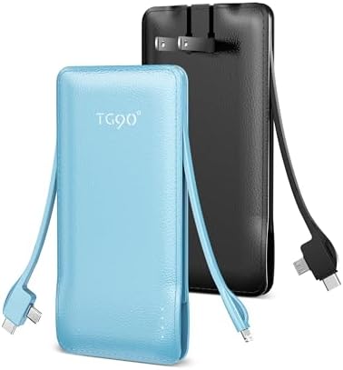 Ultra-Slim 10,000 m Ah TG90° Portable Power Bank with Built-in Lightning and USB-C Cables – Fast Charging, Lightweight Battery Backup for i Phone and Android Devices – Essential On-the-Go Charger for Busy Lifestyles