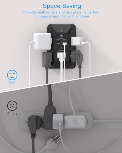 HANYCONY Versatile Black Outlet Extender with USB-C and Night Light – 4-Port Surge Protector Power Strip for Fast Charging in Home, Office, and Dorm Settings – Maximize Device Compatibility and Safety