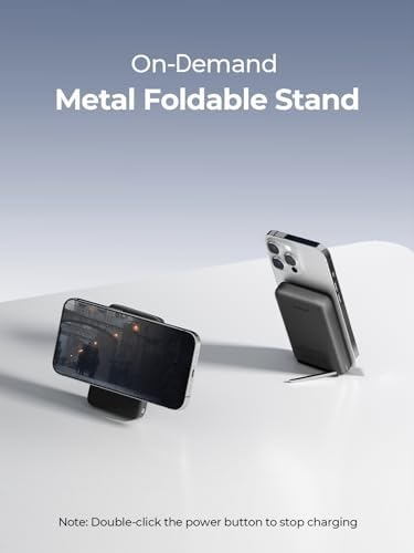 Magnetic 10000 m Ah Fast Charging Power Bank with Foldable Stand – Ultra-Compact USB-C Wireless Charger for i Phone 12/13/14/15/16 Series – Seamless Mag Safe Compatibility for On-the-Go Convenience and Quick Power Boosts