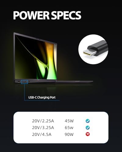 LG Gram 65 W USB-C Fast Charger | UL Certified Power Adapter for 14-17 Series Laptops | Enhanced Safety & Compatibility | Reliable Charging Cord with 30-Day Guarantee | Efficient Power Supply for LG Gram 14 Z90 Q, 15 Z90 Q, 16 T90 P, 17 Z95 P & More | Support for 45 W Devices | 24/7 Email Assistance