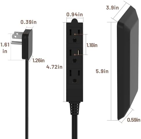 Ultra-Thin 3 FT Flat Plug Extension Cord with Baby-Proof Outlet Covers – Versatile 3 Outlet Power Strip for Safe Home Use, ETL Listed, Compact Cord Concealer Kit, 13 A 125 V 1625 W – Perfect for Kitchens and Tight Spaces, White Finish for Seamless Integration