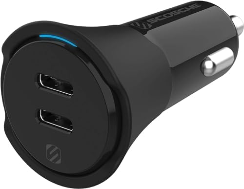 Scosche M Power Volt 40 W Dual Port USB-C Car Charger – Fast Charging Adapter for i Phone, Galaxy & All USB-C Devices, Flush Cigarette Lighter Design, Sleek & Compact Automotive Power Solution for On-the-Go Convenience