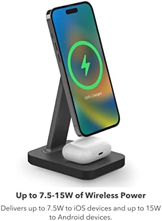 Mophie Snap+ 15 W Wireless Charger – 2-in-1 Adjustable Charge Stand & Pad with Snap+ Adapter for Enhanced Compatibility, Steel Base for Durability, Perfect for i Phones, Air Pods, and Qi-Enabled Devices – Streamline Your Charging Experience with Fast, Tangle-Free Power