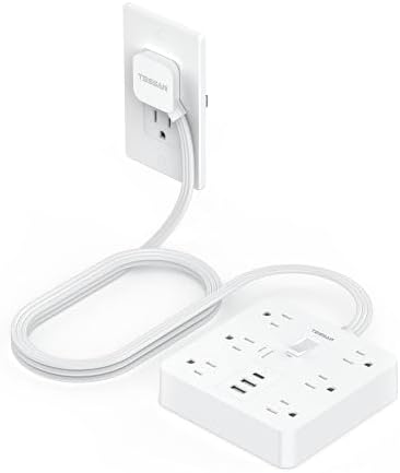 TESSAN 6-Outlet Black Surge Protector Power Strip with 3 USB Ports (1 USB-C) – 5 FT Flat Plug Extension Cord, 1700 Joules Surge Protection for Safe Charging in Home, Office & College Dorm – Compact and Versatile Multi-Device Charging Station